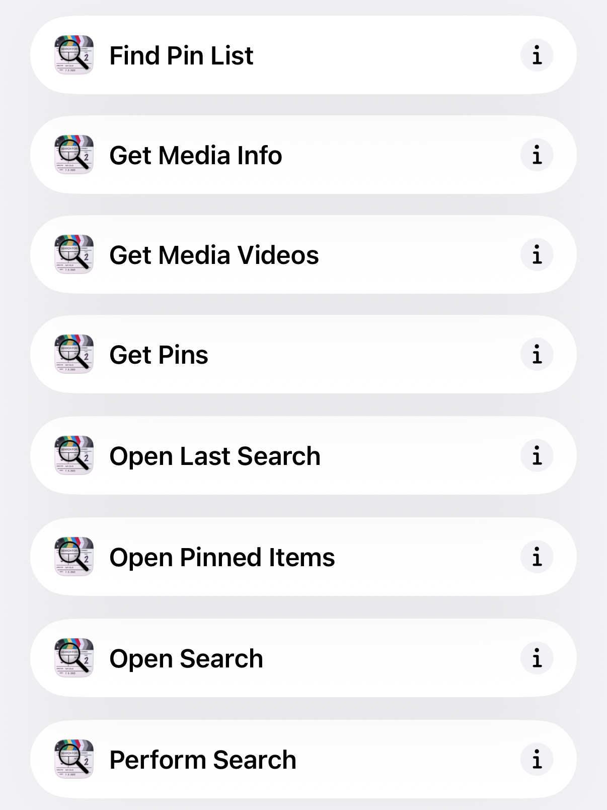 Screenshot of Callsheet Shortcuts actions
